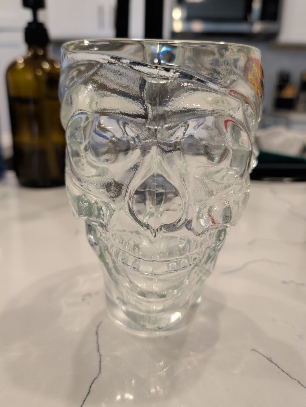 Vintage Luminarc USA Pirate Skull Glass Mug 32oz Heavy Beer Stein Halloween